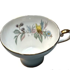 Aynsley England Bone China Corset Teacup Aqua Gilt Edge Rim & Handle Translucent